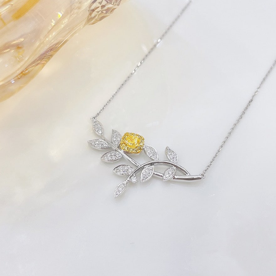 14k Gold 0.38 Ctw Natural Yellow Diamond & Diamond Necklace - 2
