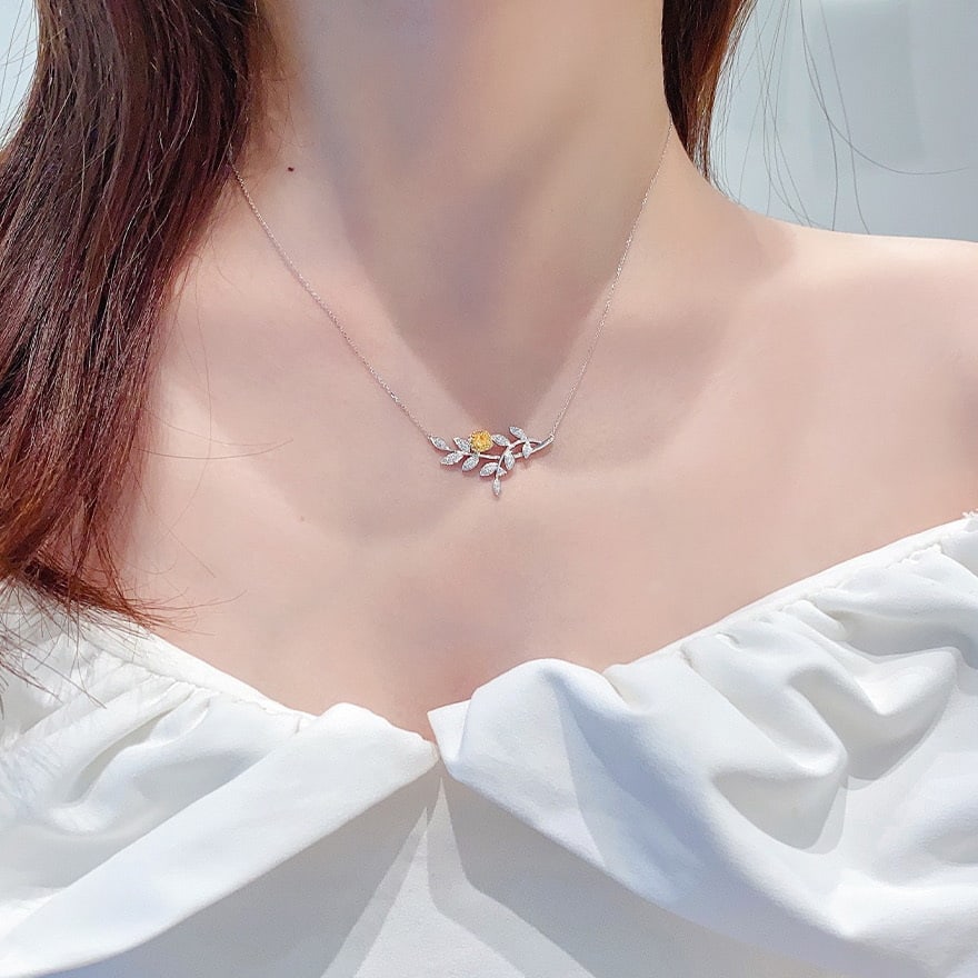 14k Gold 0.38 Ctw Natural Yellow Diamond & Diamond Necklace - 4