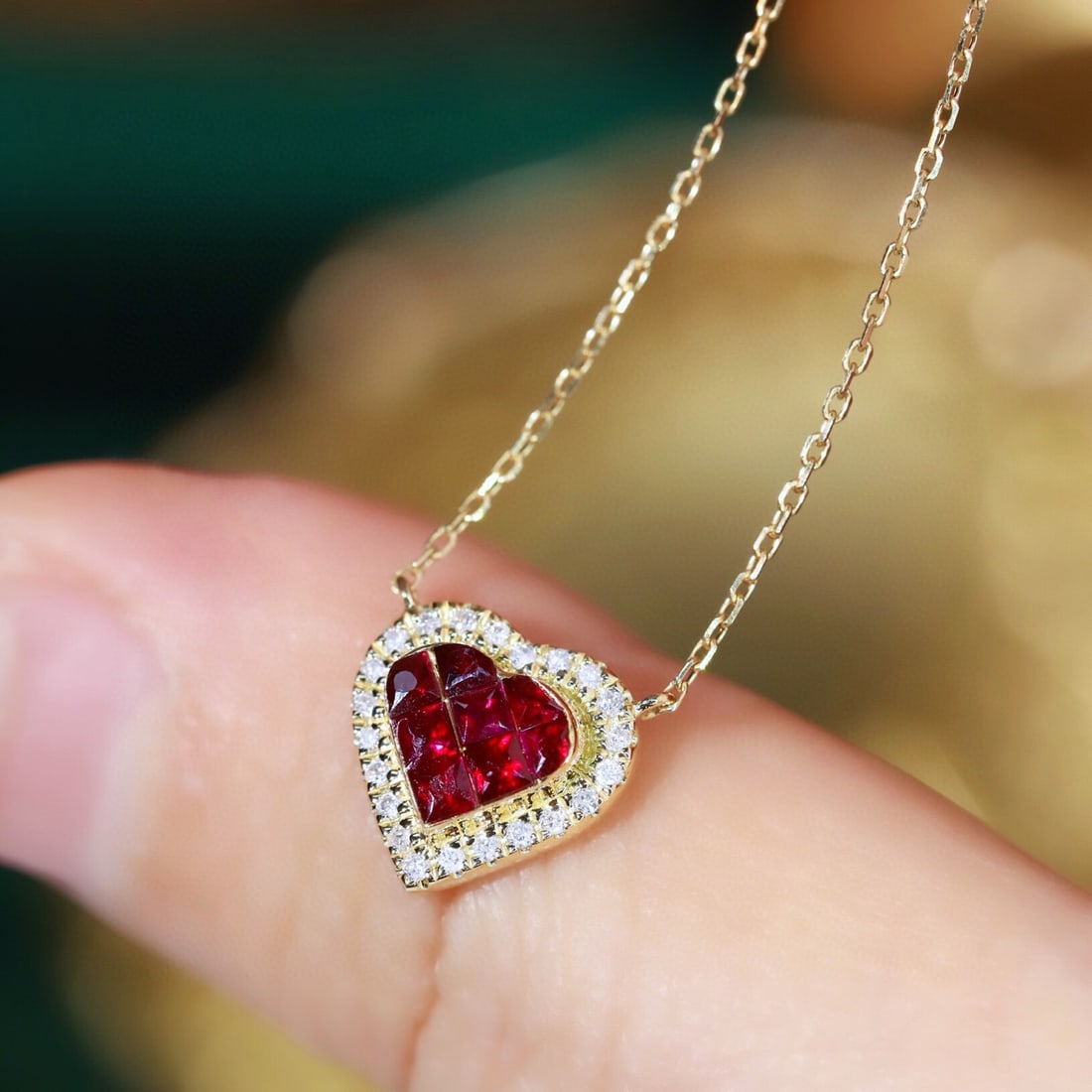 14k Gold 0.45 Ctw Natural Ruby & Diamond Necklace - 7