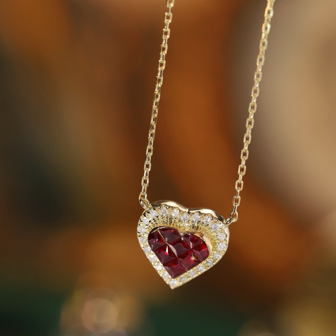 14k Gold 0.45 Ctw Natural Ruby & Diamond Necklace - 8