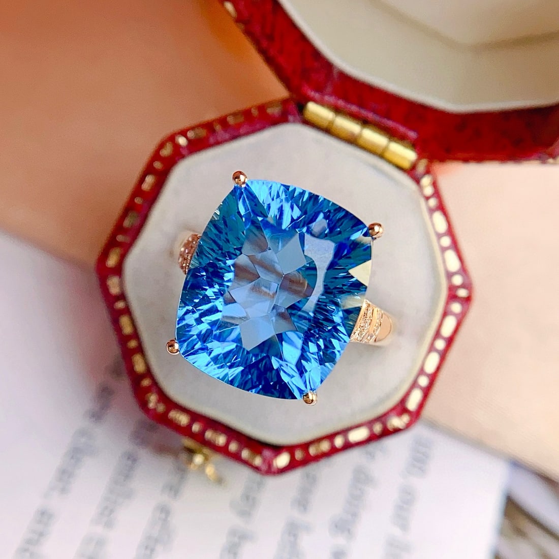 14k Gold 12.5 Ct Natural Topaz & Diamond Ring - 2