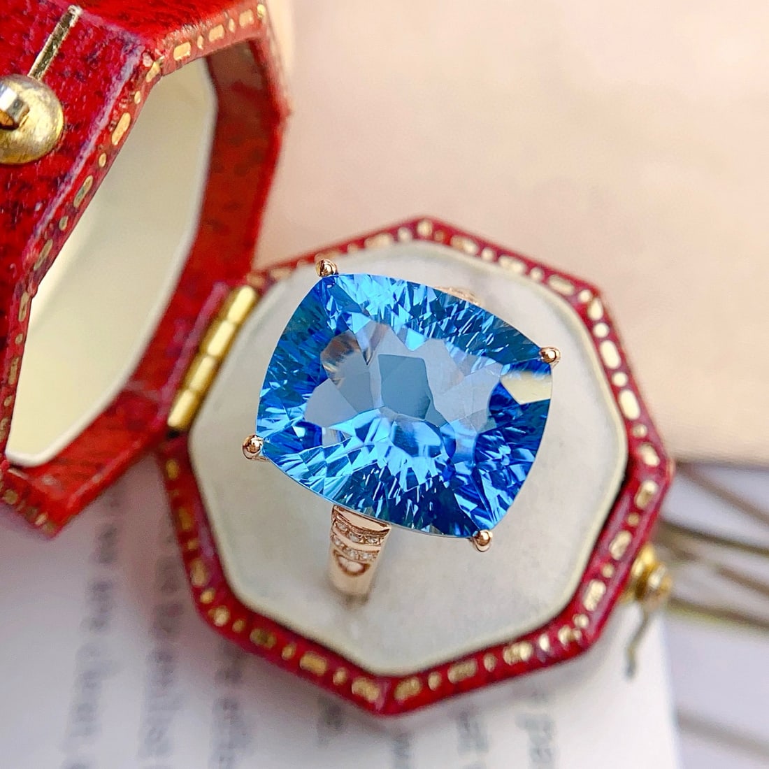 14k Gold 12.5 Ct Natural Topaz & Diamond Ring - 4