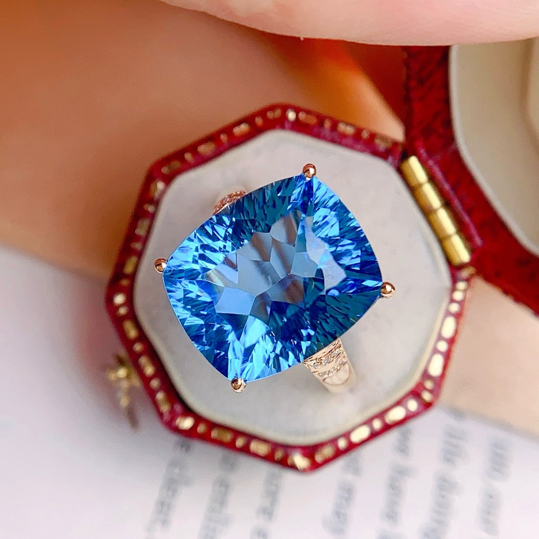 14k Gold 12.5 Ct Natural Topaz & Diamond Ring - 5