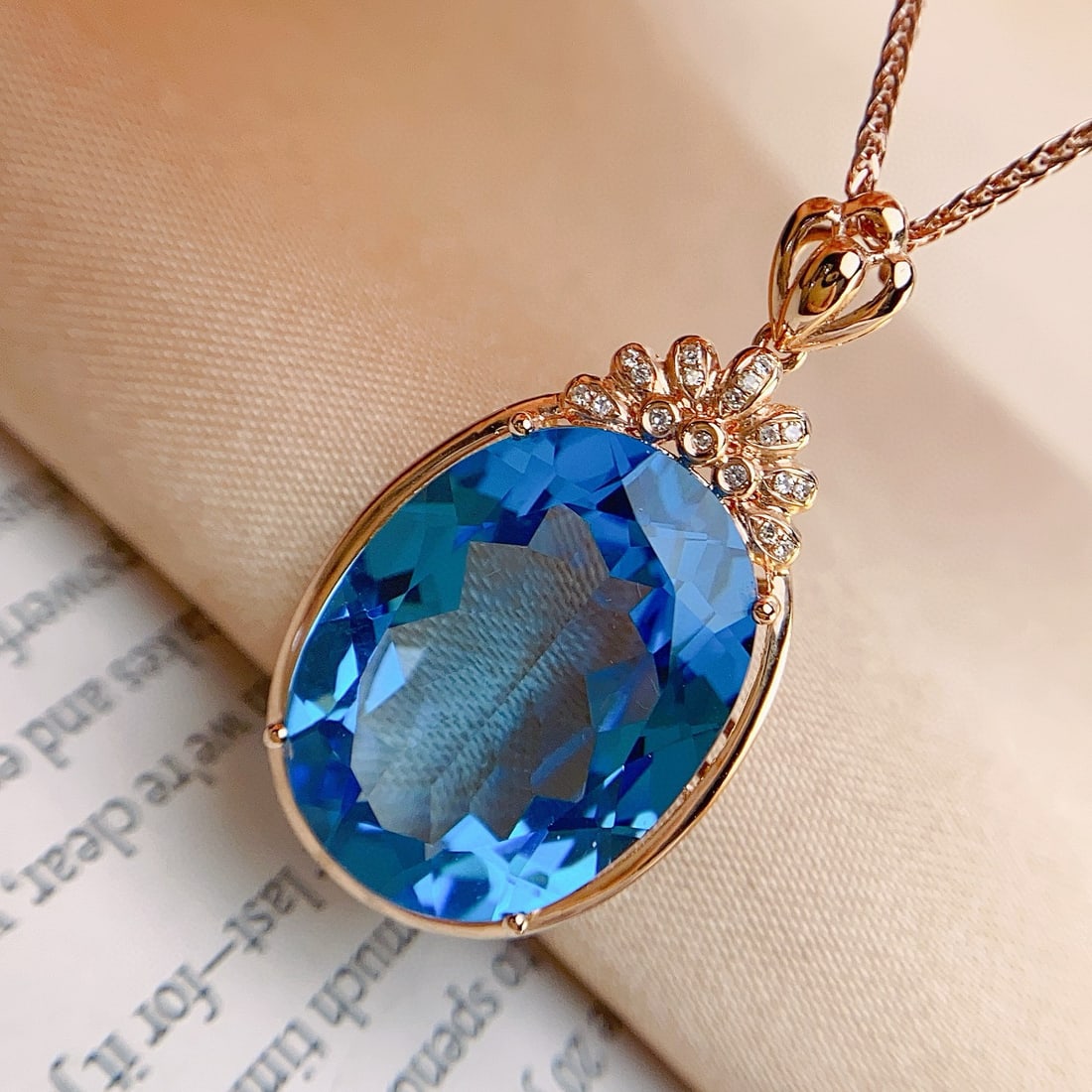 14k Gold 20.45 Ct Natural Topaz & Diamond Pendant( Without Chain ) - 2
