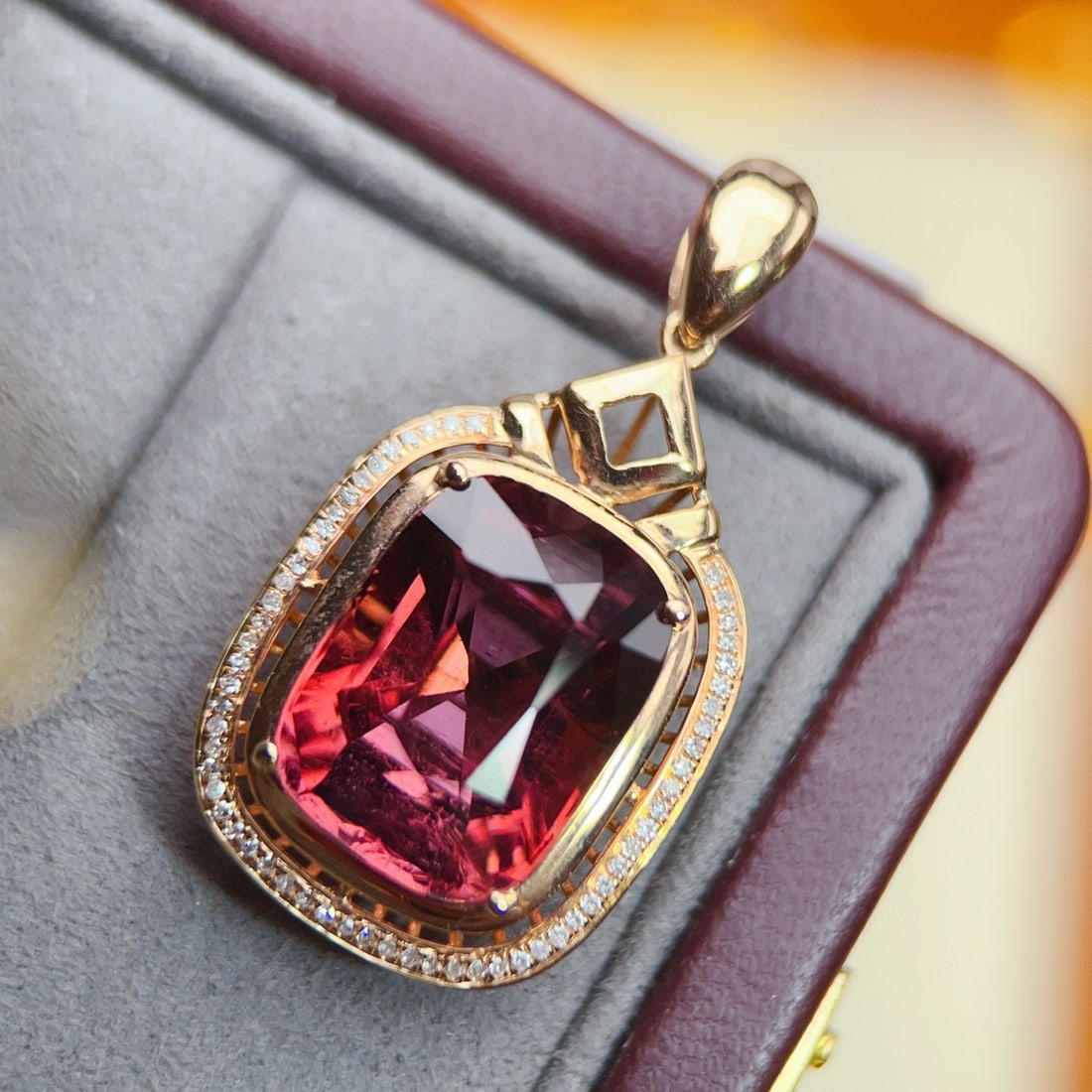 14k Gold 11.68 Ctw Natural Tourmaline & Diamond Pendant( Without Chain ) - 3