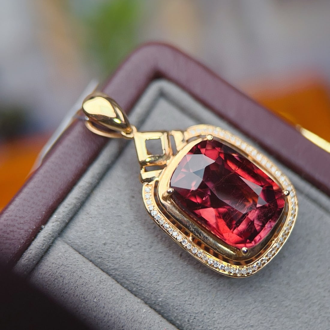 14k Gold 11.68 Ctw Natural Tourmaline & Diamond Pendant( Without Chain ) - 4