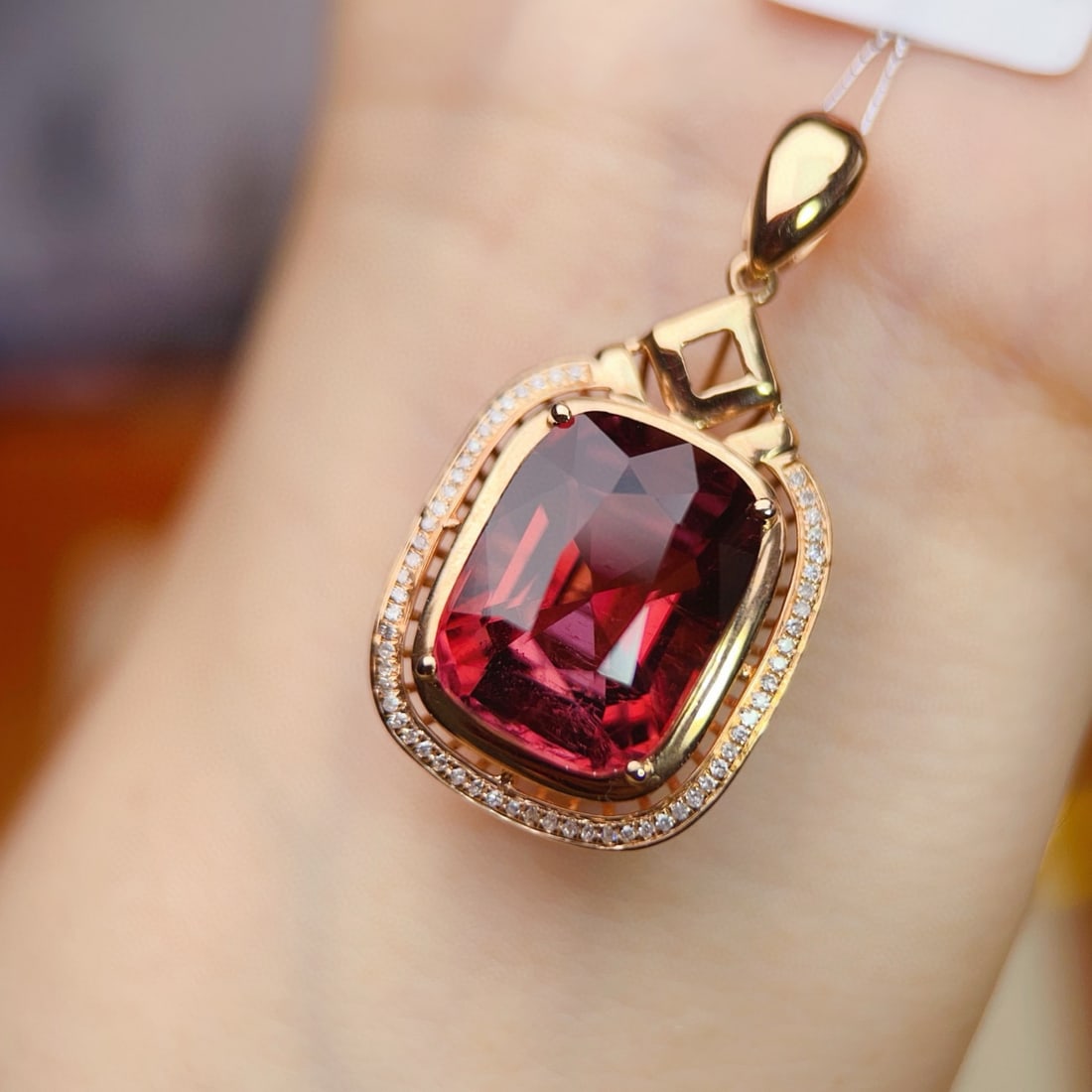 14k Gold 11.68 Ctw Natural Tourmaline & Diamond Pendant( Without Chain ) - 5