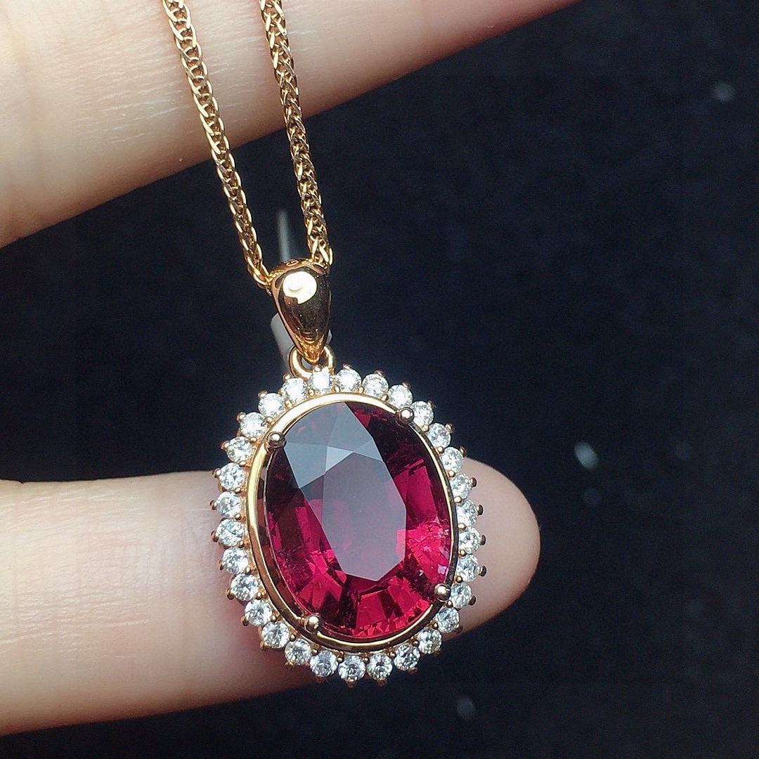 14k Gold 4.43 Ct Natural Tourmaline & Diamond Pendant( Without Chain ) - 2