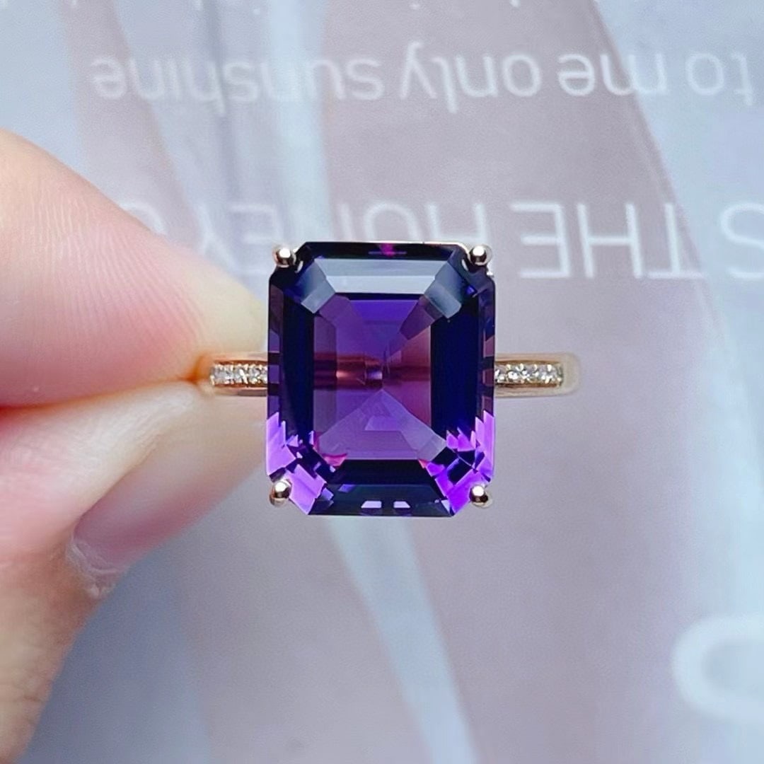 14k Gold 6.15 Ct Natural Amethyst & Diamond Ring: Ref:231061143 // gold content:14k gold // ring size:7. 25us // // main gemstone:amethyst // shape:asscher // carat weight:6. 15ct // color:purple // treatment:natural // // adjacent gemstone 2 :