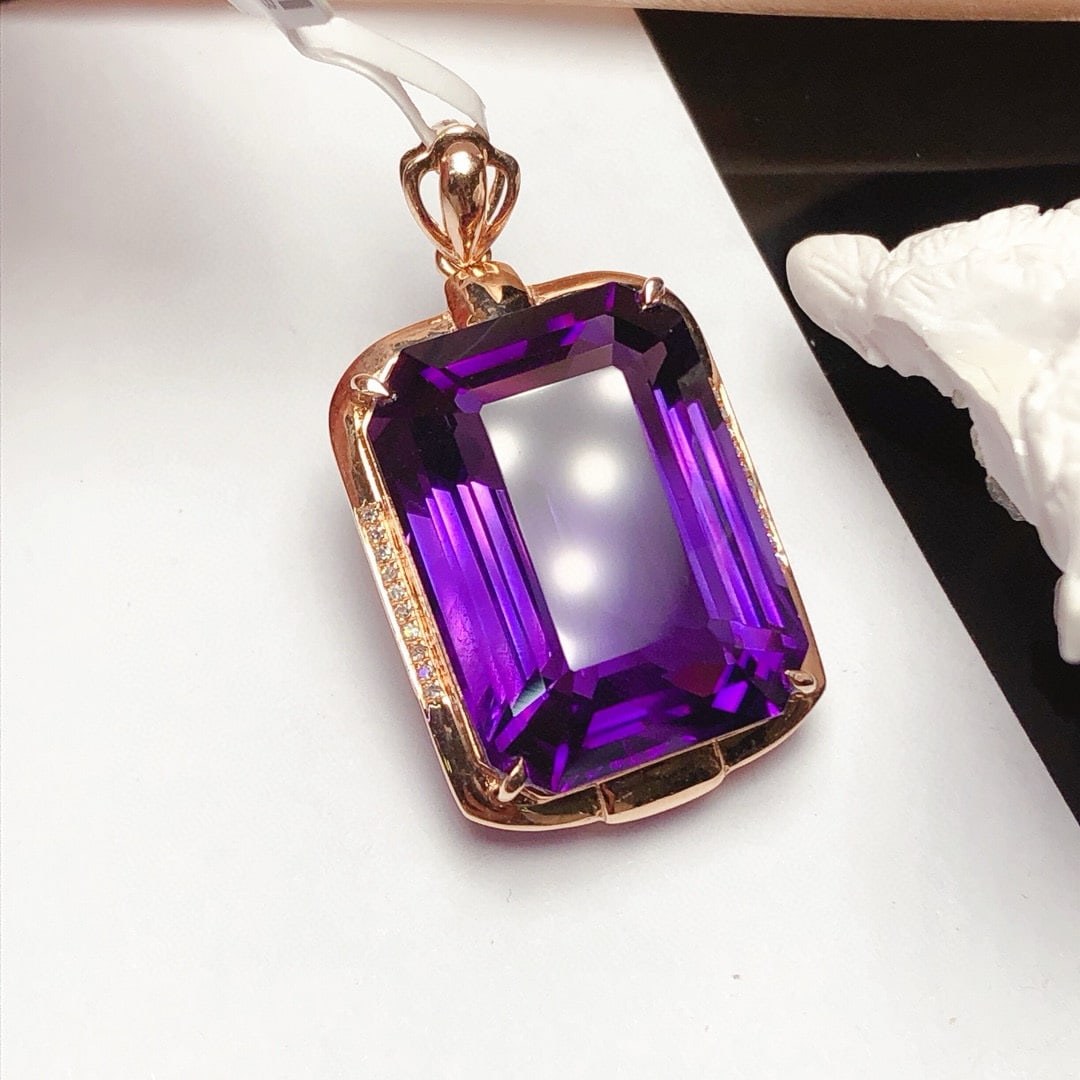 14k Gold 25.4 Ct Natural Amethyst & Diamond Pendant( Without Chain ) - 4