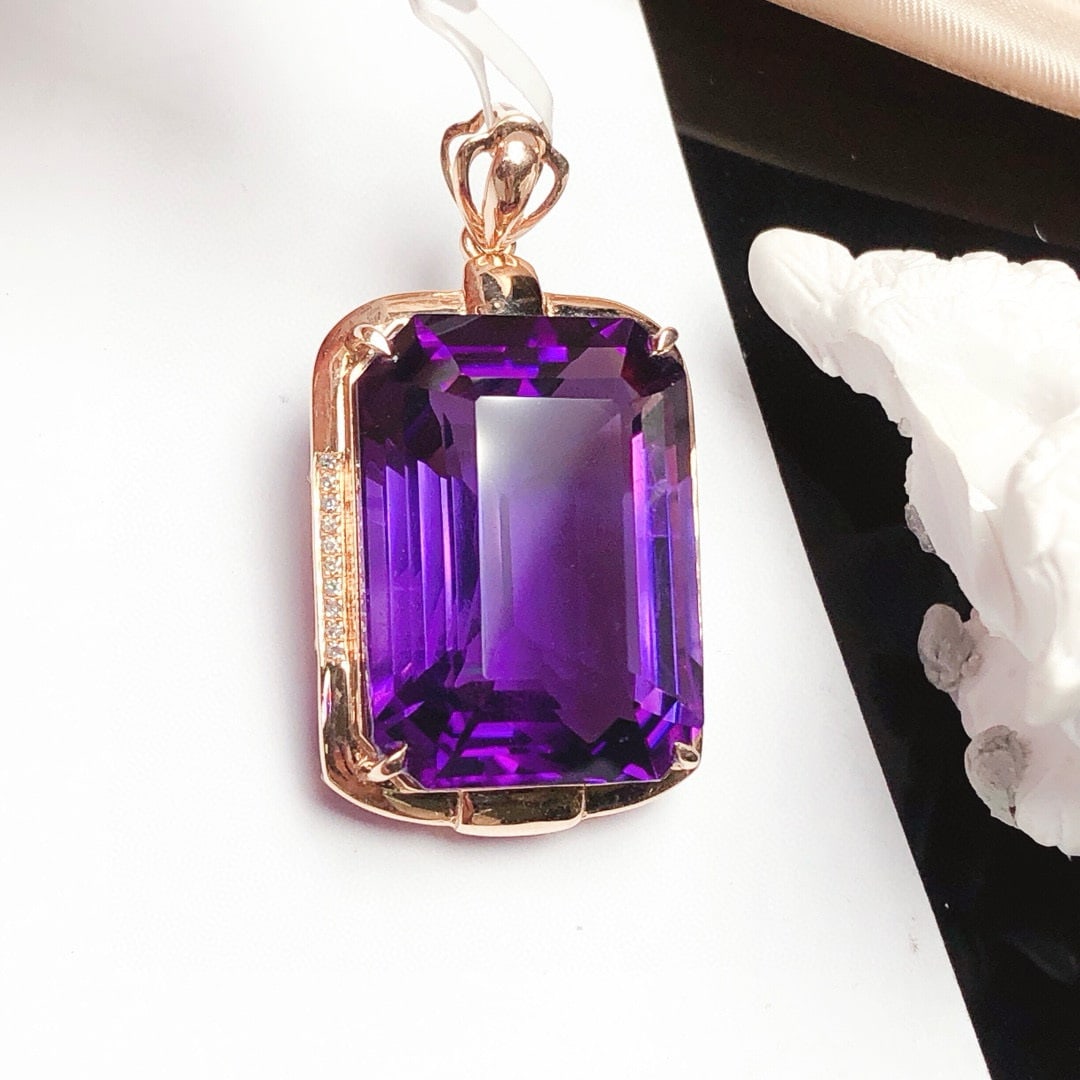 14k Gold 25.4 Ct Natural Amethyst & Diamond Pendant( Without Chain ) - 5