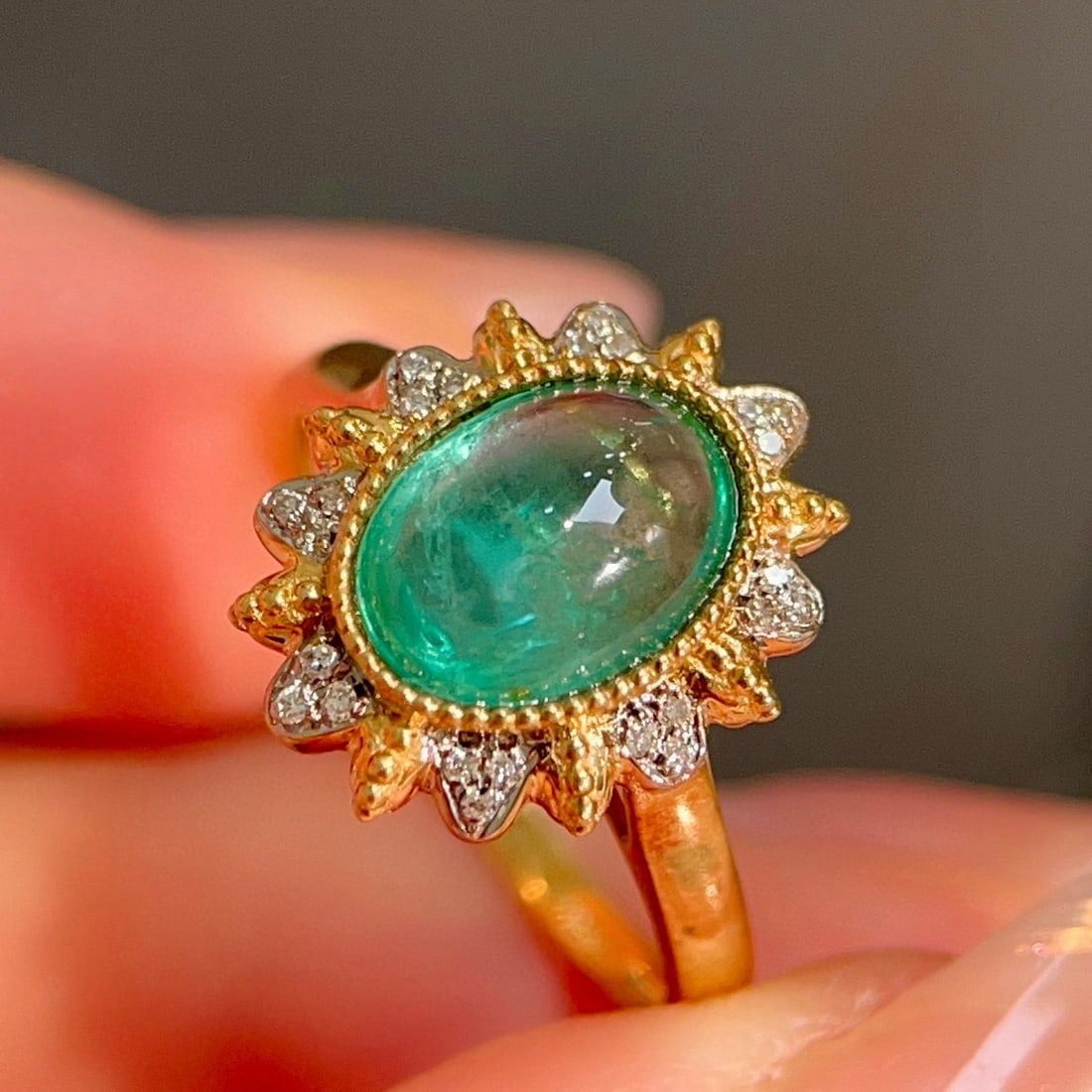14k Gold 1.8 Ct Natural Emerald & Sapphire Ring - 3