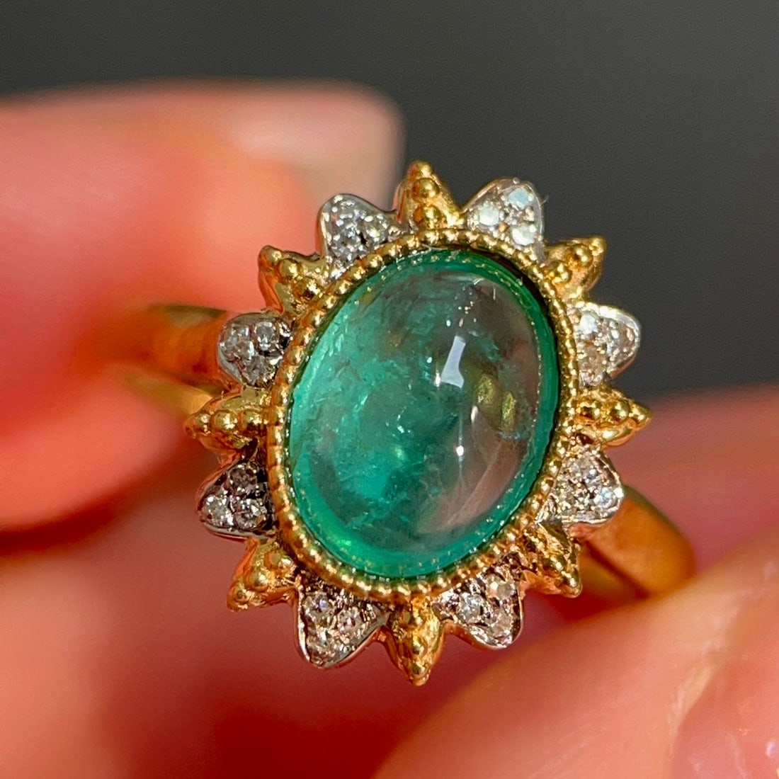 14k Gold 1.8 Ct Natural Emerald & Sapphire Ring - 5