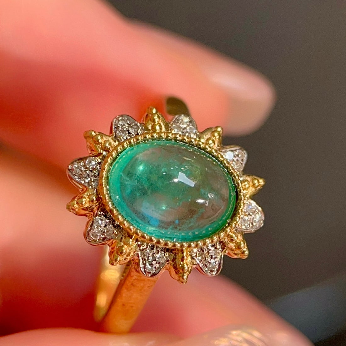 14k Gold 1.8 Ct Natural Emerald & Sapphire Ring - 6