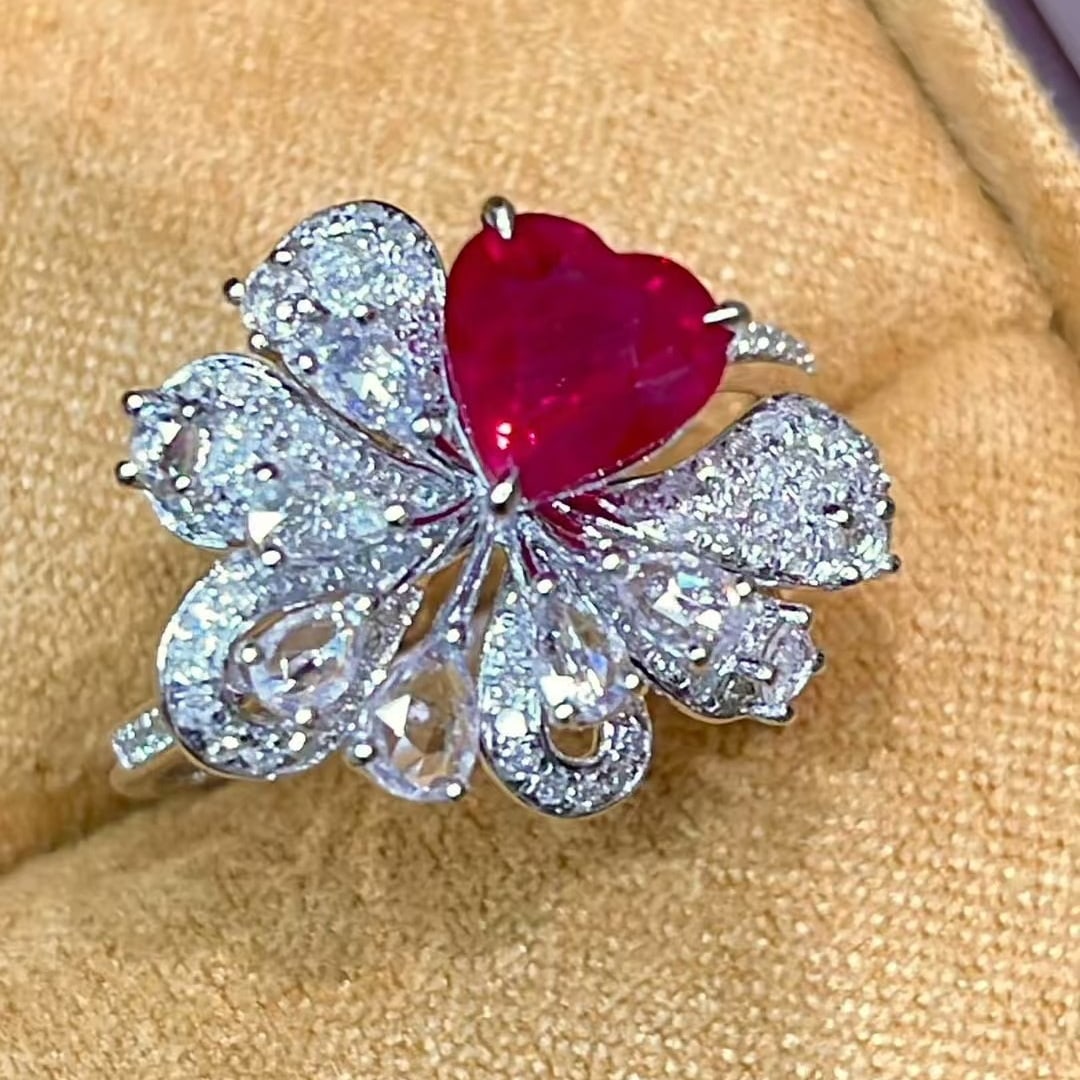 14k Gold 1.2 Ct Natural Ruby & Diamond & Sapphire Ring - 6