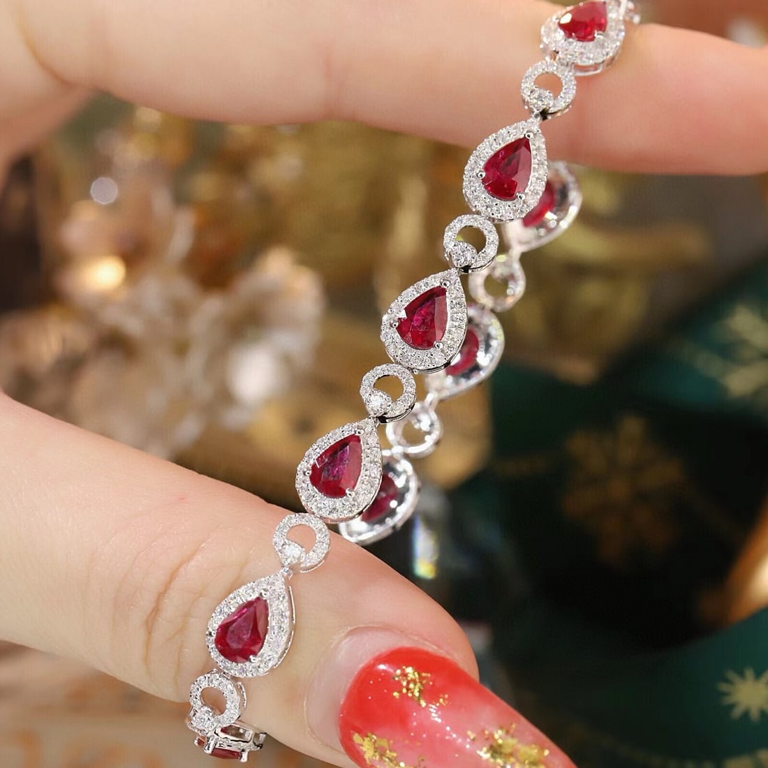 14k Gold 6.7 Ctw Natural Ruby & Diamond Bracelet - 2