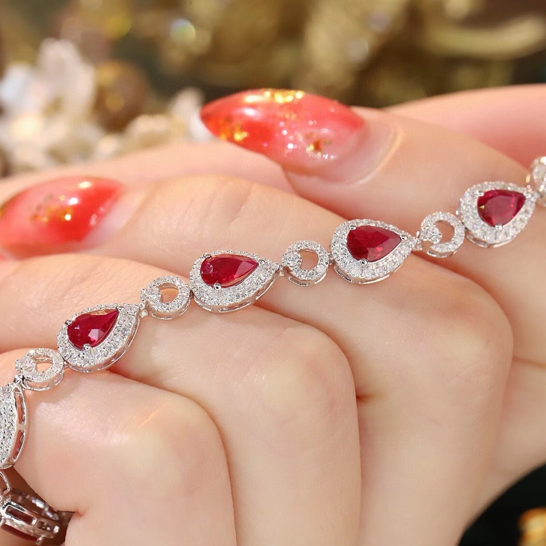 14k Gold 6.7 Ctw Natural Ruby & Diamond Bracelet - 3
