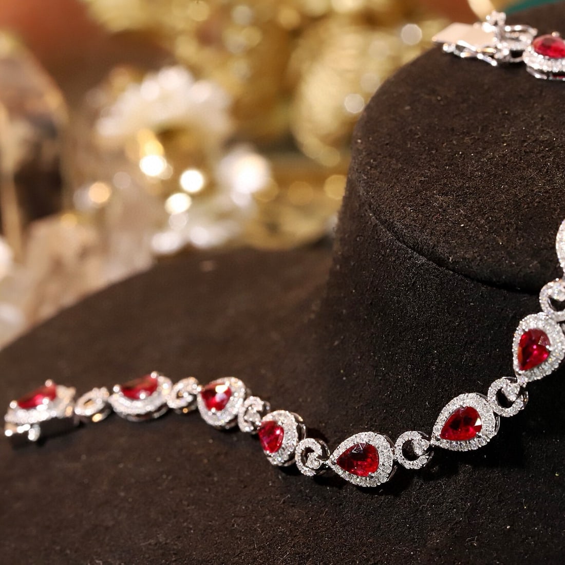 14k Gold 6.7 Ctw Natural Ruby & Diamond Bracelet - 7