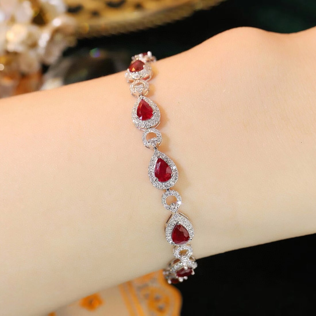 14k Gold 6.7 Ctw Natural Ruby & Diamond Bracelet - 8