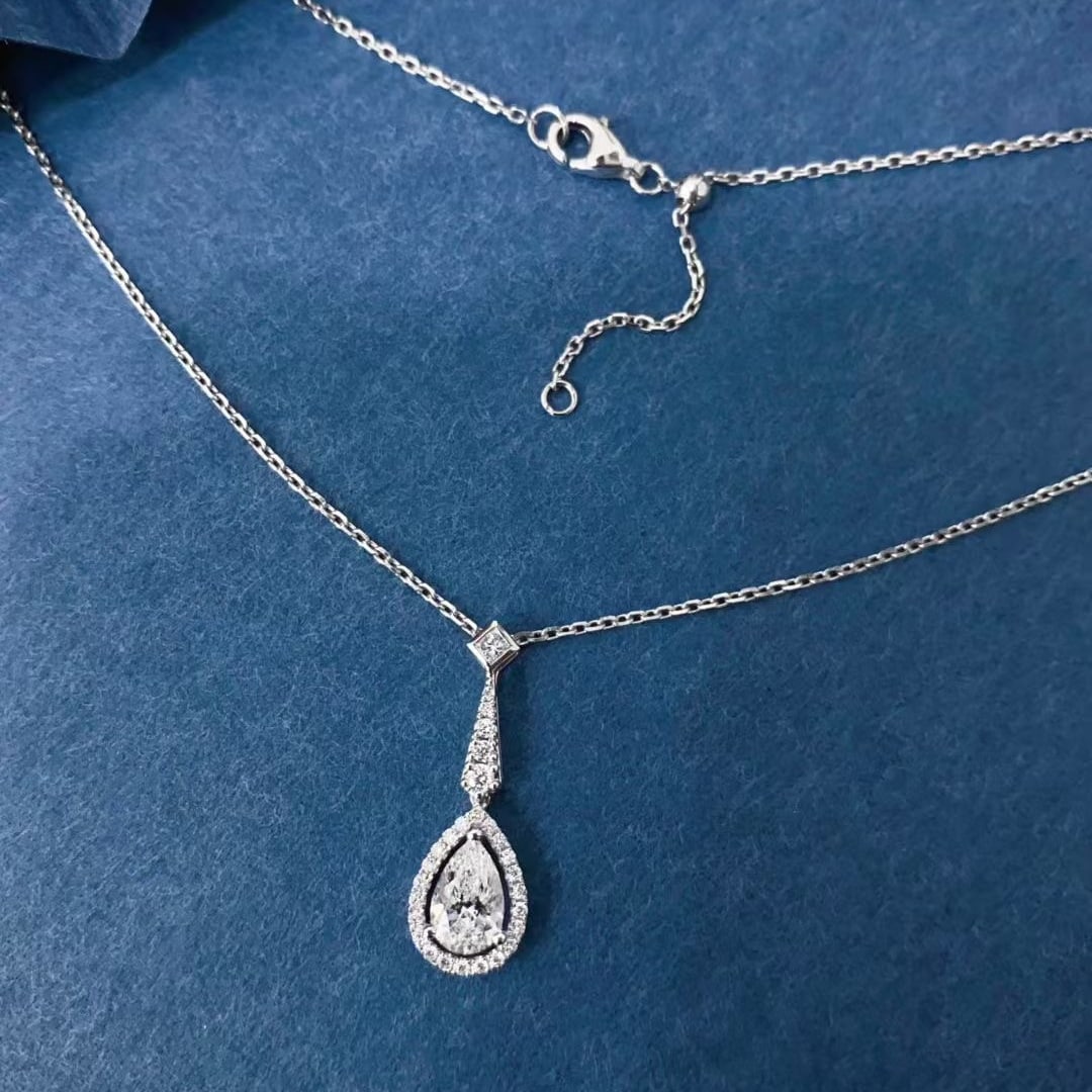 Gia Certified 14k Gold 0.74 Ctw Natural F Si1 Pear Diamond Necklace - 2