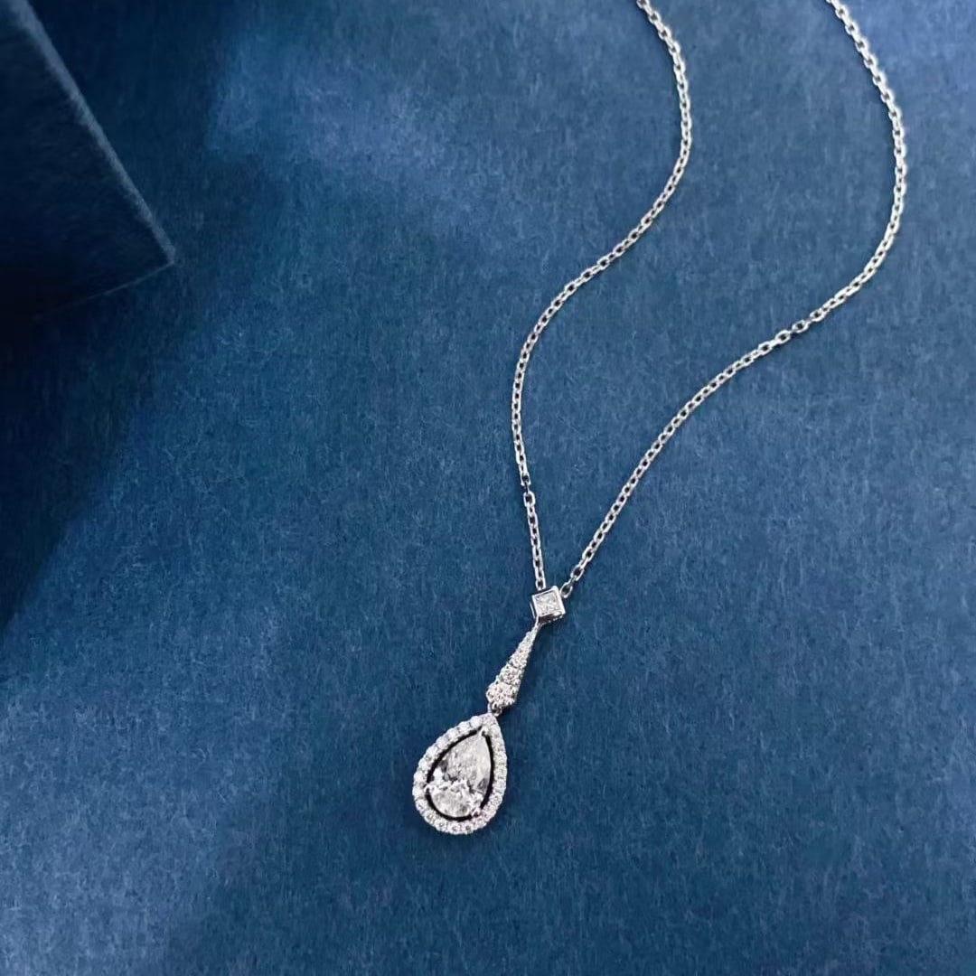 Gia Certified 14k Gold 0.74 Ctw Natural F Si1 Pear Diamond Necklace - 5
