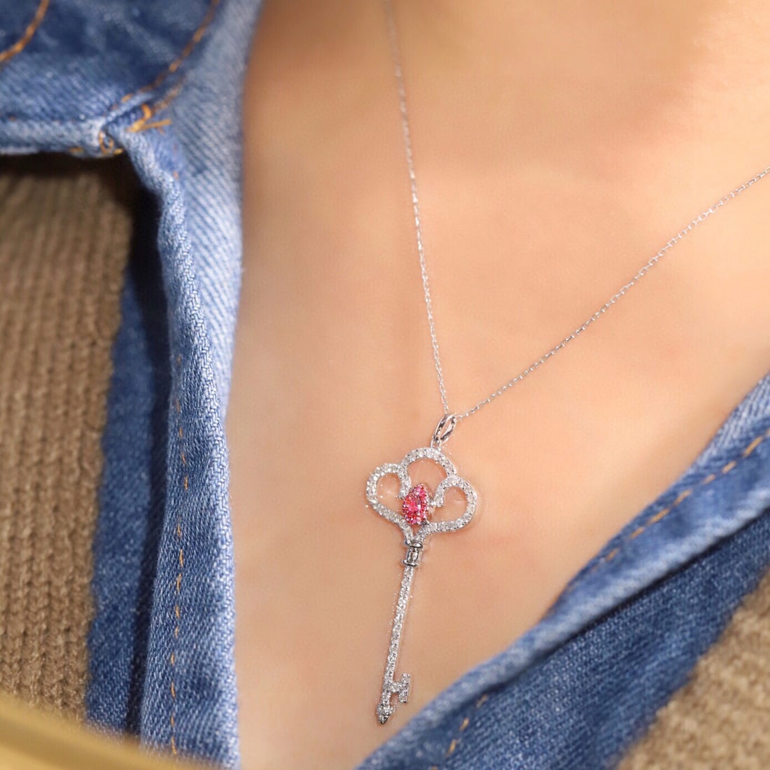 14k Gold 0.6 Ctw Natural Pink Diamond & Diamond Necklace - 8