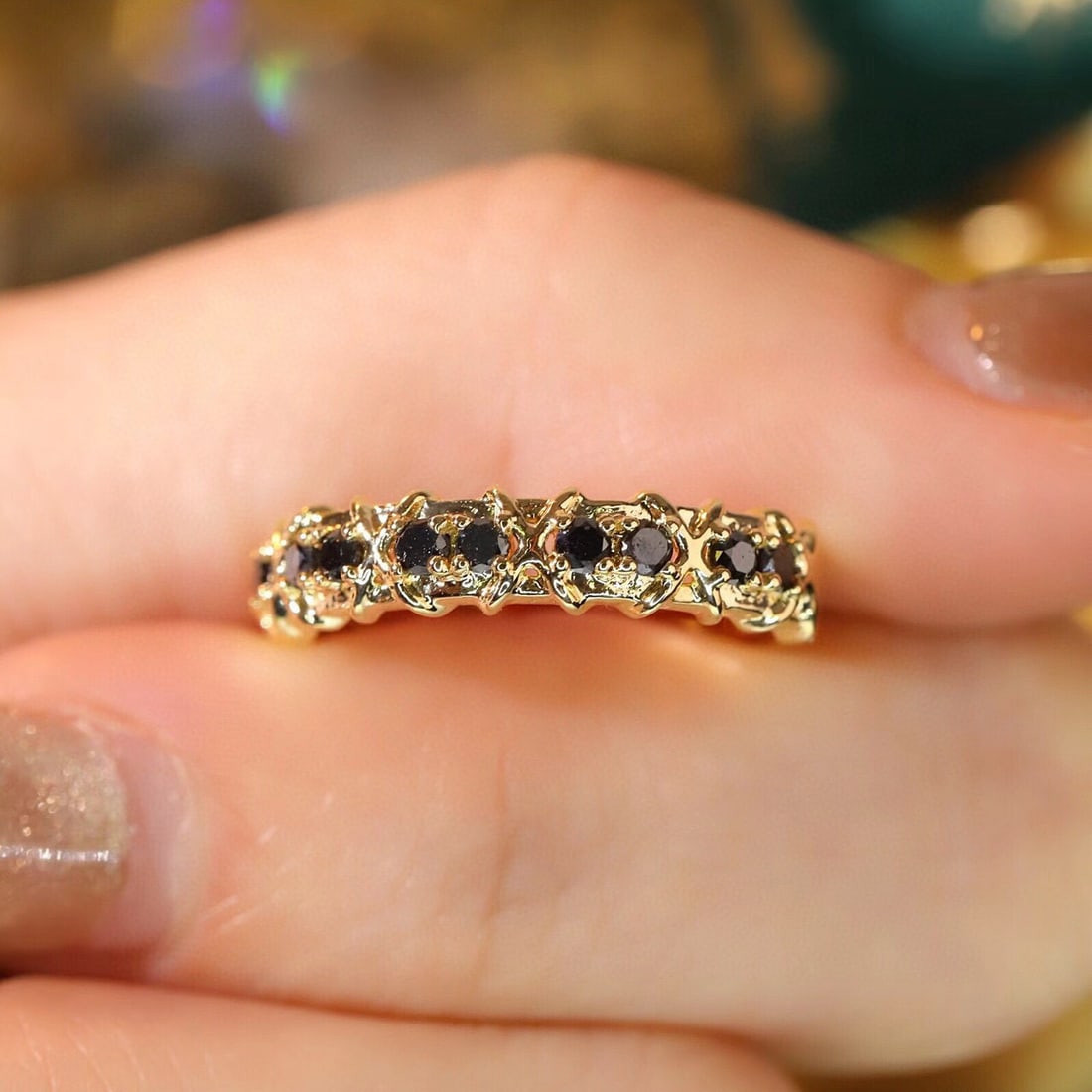 14k Gold 0.4 Ct Natural Black Diamond Ring - 5