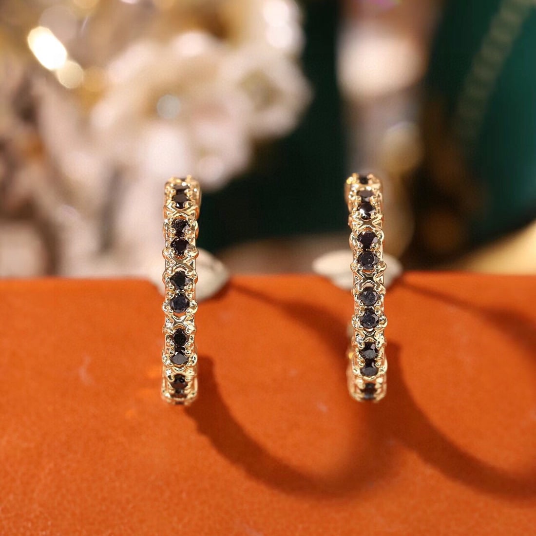 14k Gold 0.66 Ct Natural Black Diamond Earrings - 7