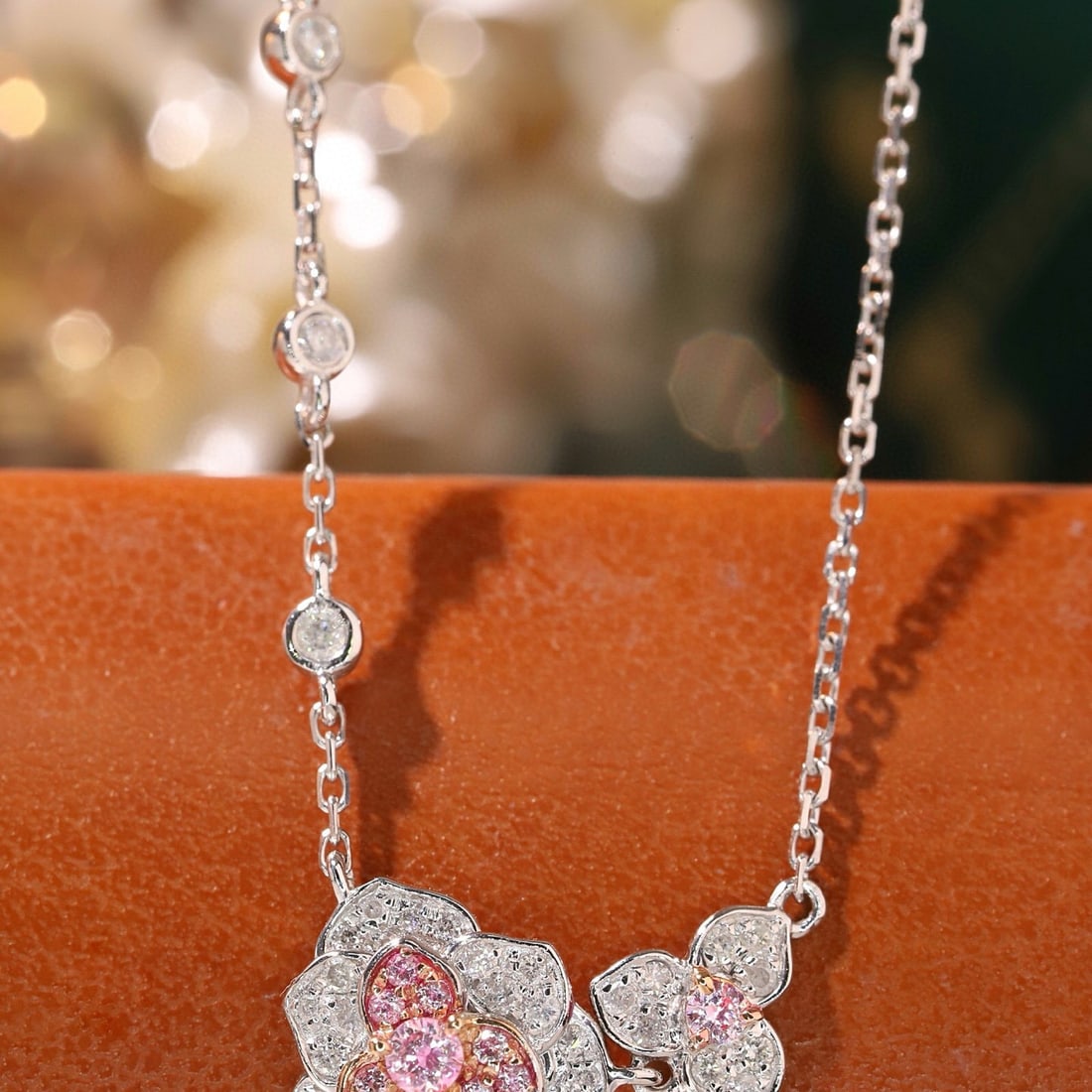 14k Gold 0.45 Ct Natural Pink Diamond & Diamond Necklace - 6