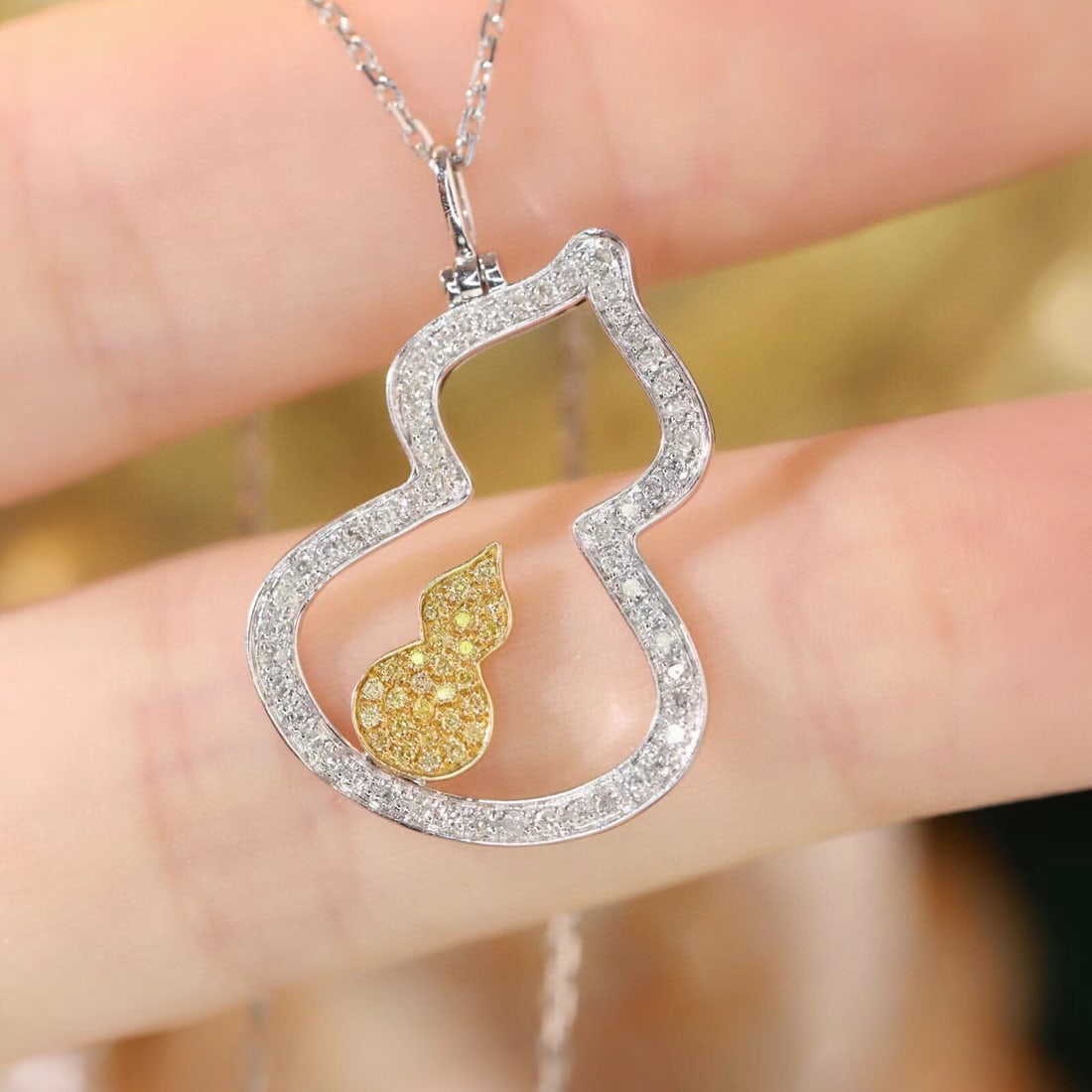 14k Gold 0.38 Ctw Natural Yellow Diamond & Diamond Necklace - 6