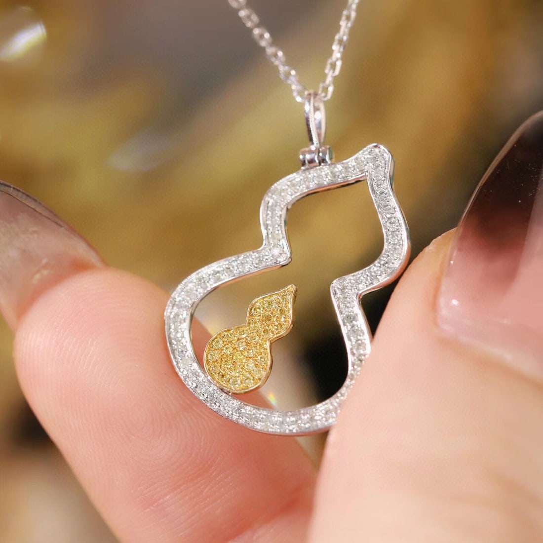 14k Gold 0.38 Ctw Natural Yellow Diamond & Diamond Necklace - 7