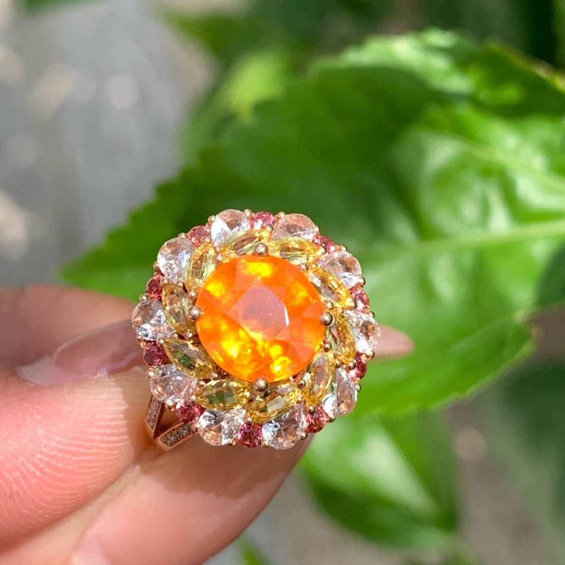 14k Gold 3.05 Ct Natural Spessartine & Diamond & Coloured Gemstone Ring - 2