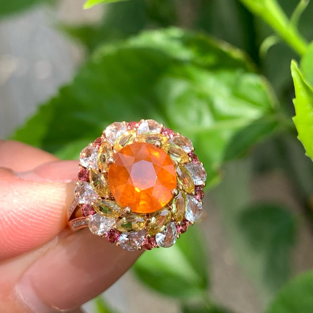 14k Gold 3.05 Ct Natural Spessartine & Diamond & Coloured Gemstone Ring - 3