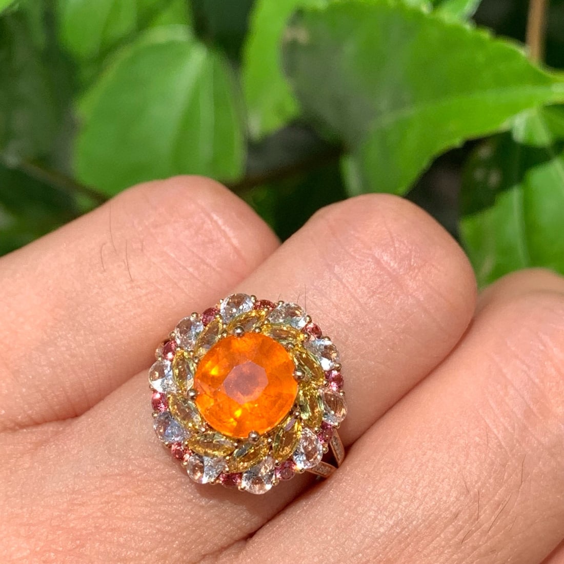 14k Gold 3.05 Ct Natural Spessartine & Diamond & Coloured Gemstone Ring - 4