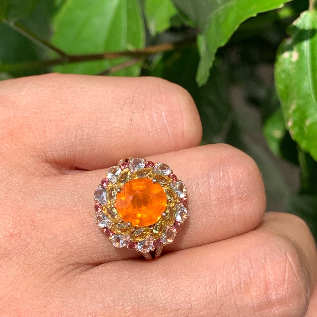 14k Gold 3.05 Ct Natural Spessartine & Diamond & Coloured Gemstone Ring - 5