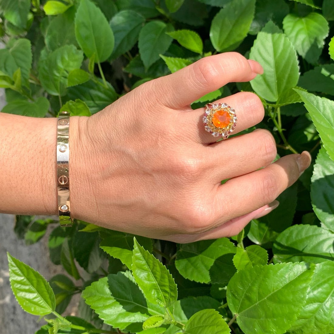 14k Gold 3.05 Ct Natural Spessartine & Diamond & Coloured Gemstone Ring - 6