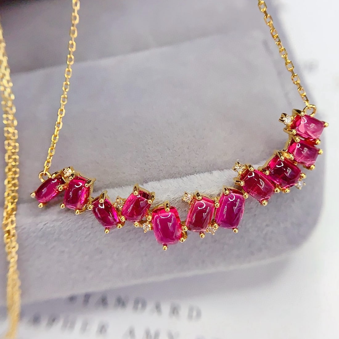 14k Gold 3 Ct Natural Tourmaline & Diamond Necklace - 3