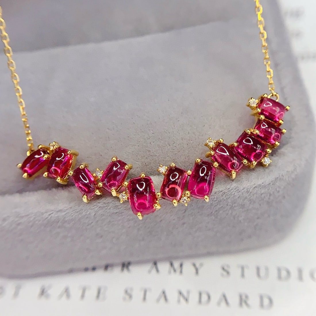 14k Gold 3 Ct Natural Tourmaline & Diamond Necklace - 4
