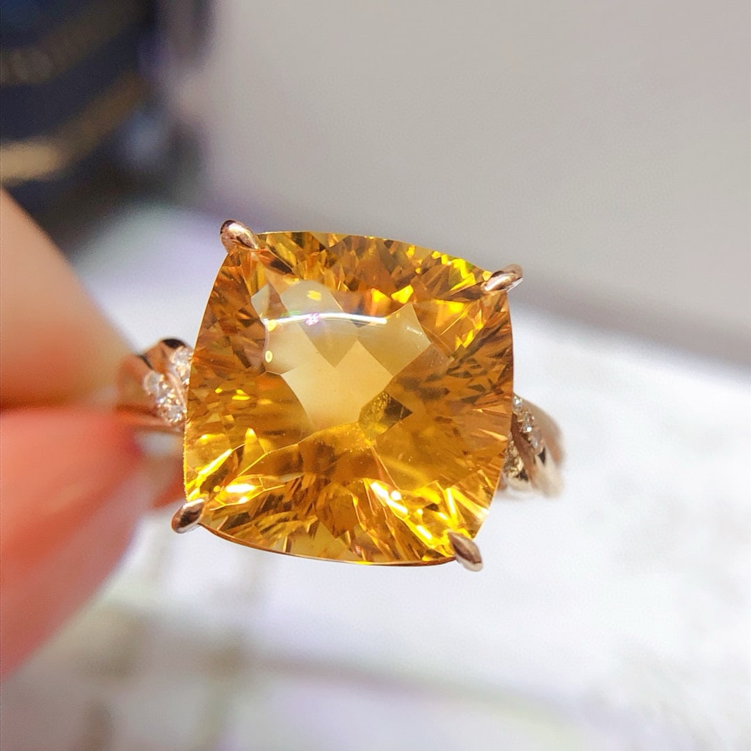 14k Gold 1.93 Ct Natural Citrine & Diamond Ring - 2
