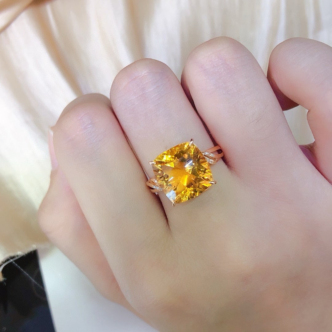 14k Gold 1.93 Ct Natural Citrine & Diamond Ring - 5