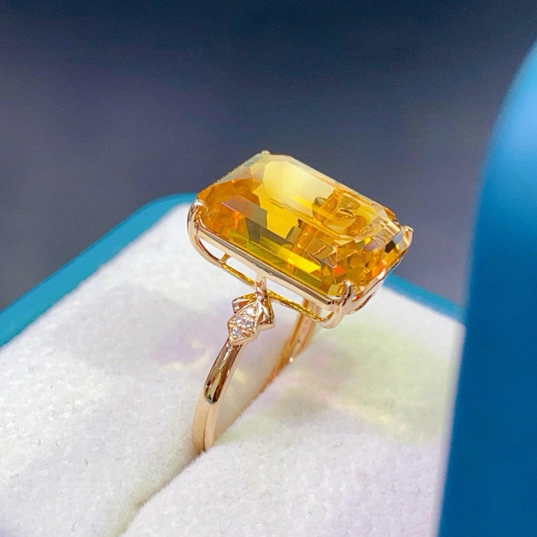 14k Gold 10.42 Ctw Natural Citrine & Diamond Ring - 3