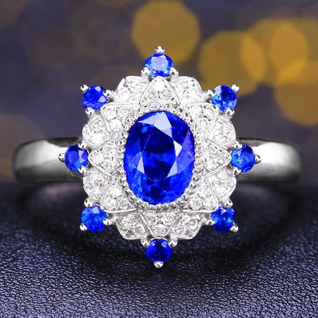 14k Gold 1.41 Ctw Natural Sapphire & Diamond Ring: Ref:231061189 // gold content:14k gold // ring size:7. 25us // // main gemstone:sapphire // shape:oval // carat weight:1. 21ct // color:blue // treatment:natural // // adjacent gemstone 2 : diamond