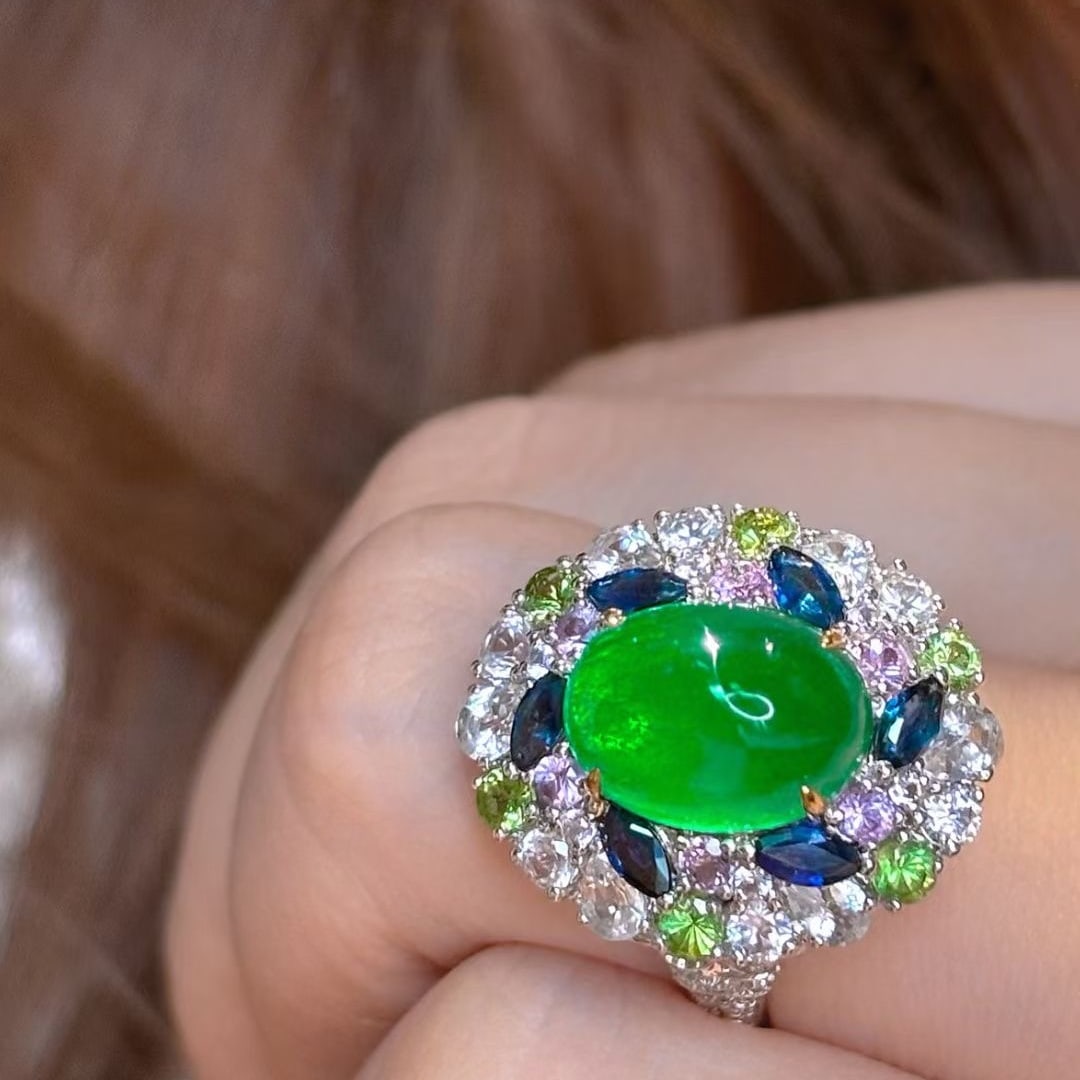 14k Gold 4.02 Ct Natural Emerald & Coloured Gemstone & Diamond Ring - 4