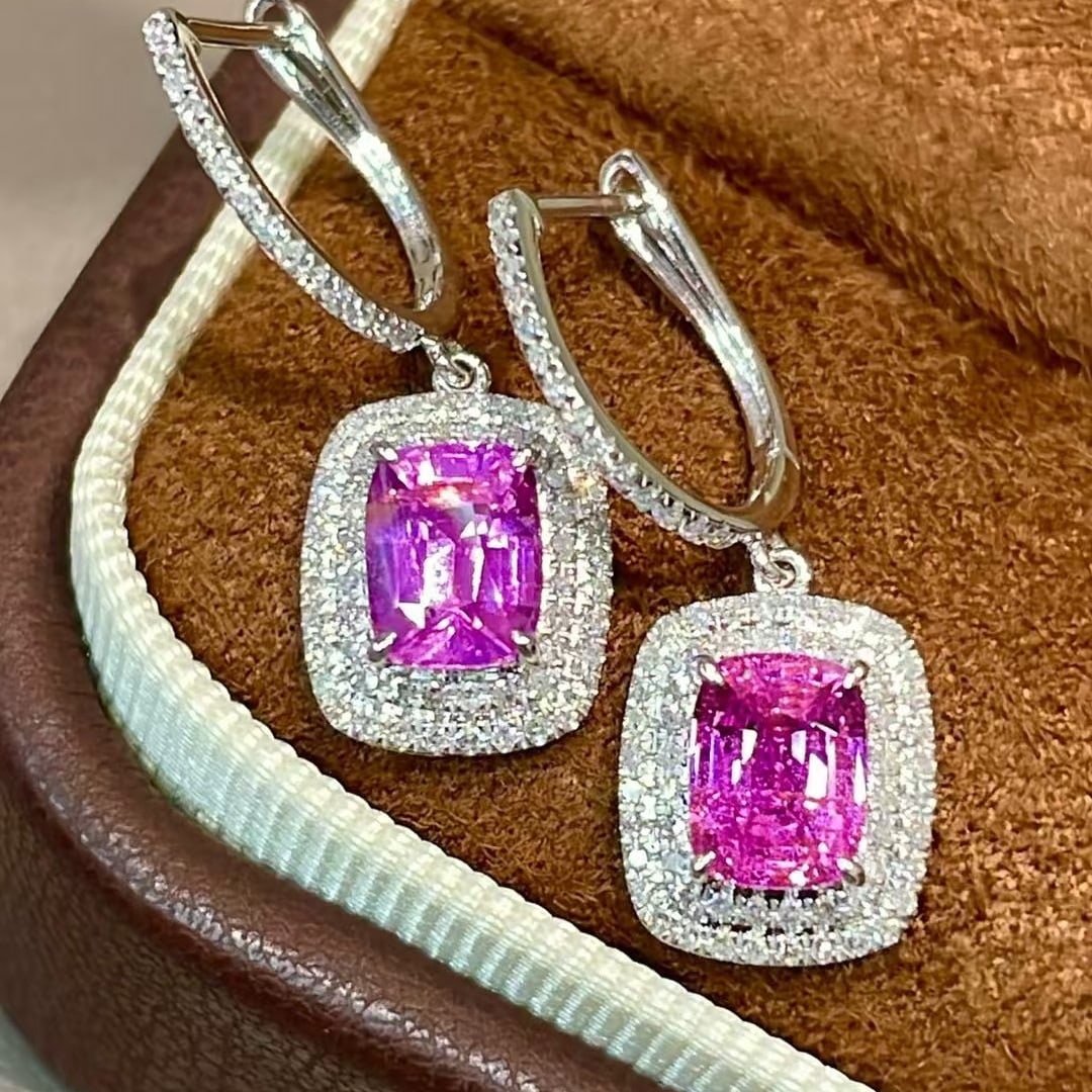 14k Gold 2.25 Ct Natural Sapphire & Diamond Earrings - 2
