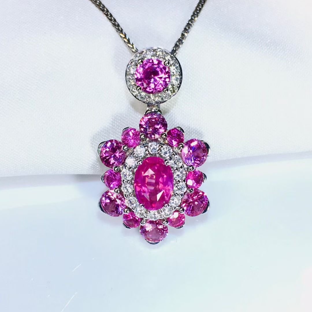 14k Gold 1.51 Ctw Natural Padparadscha Sapphire & Diamond Pendant( Without Chain ) - 3