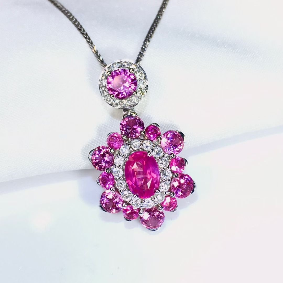 14k Gold 1.51 Ctw Natural Padparadscha Sapphire & Diamond Pendant( Without Chain ) - 4
