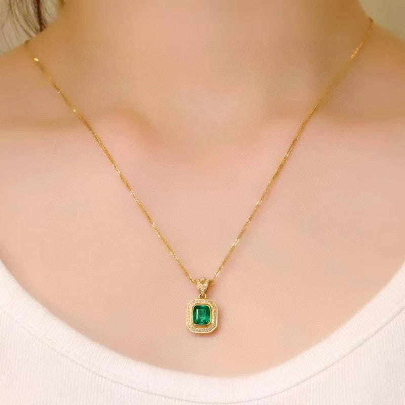 14k Gold 1.04 Ctw Natural Emerald & Diamond Pendant( Without Chain ) - 4