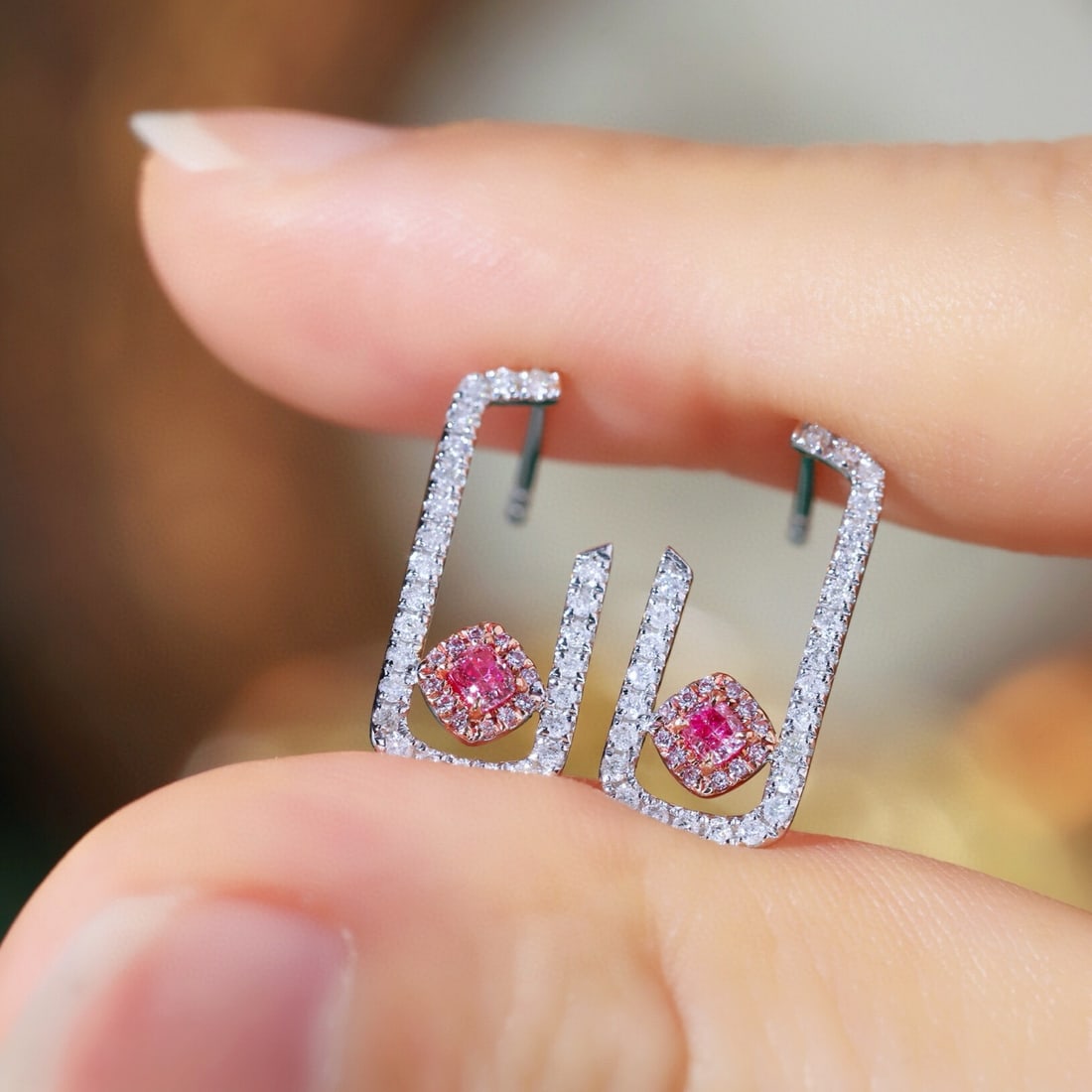 14k Gold 0.48 Ctw Natural Pink Diamond & Diamond Earrings - 7