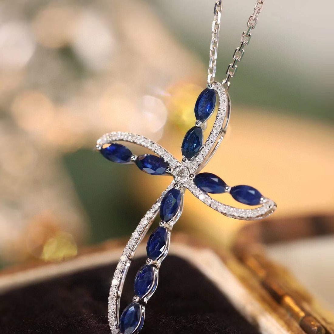 14k Gold 1.28 Ctw Natural Sapphire & Diamond Necklace - 4