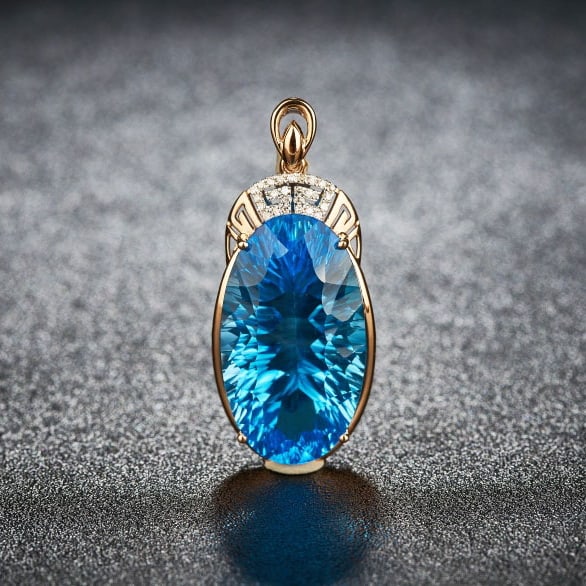 14k Gold 25.46 Ct Natural Topaz & Diamond Pendant( Without Chain ): Ref:231061212 // gold content:14k gold // main gemstone:topaz // shape:oval // carat weight:25. 46ct // color:blue // treatment:natural // // adjacent gemstone 2 : diamond // shape:round // clarity